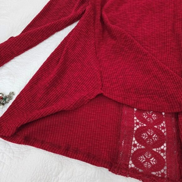 Artesia Women's Lightweight Sweater Size Medium Red Cowl Neck Crochet Holidays - Picture 2 of 13